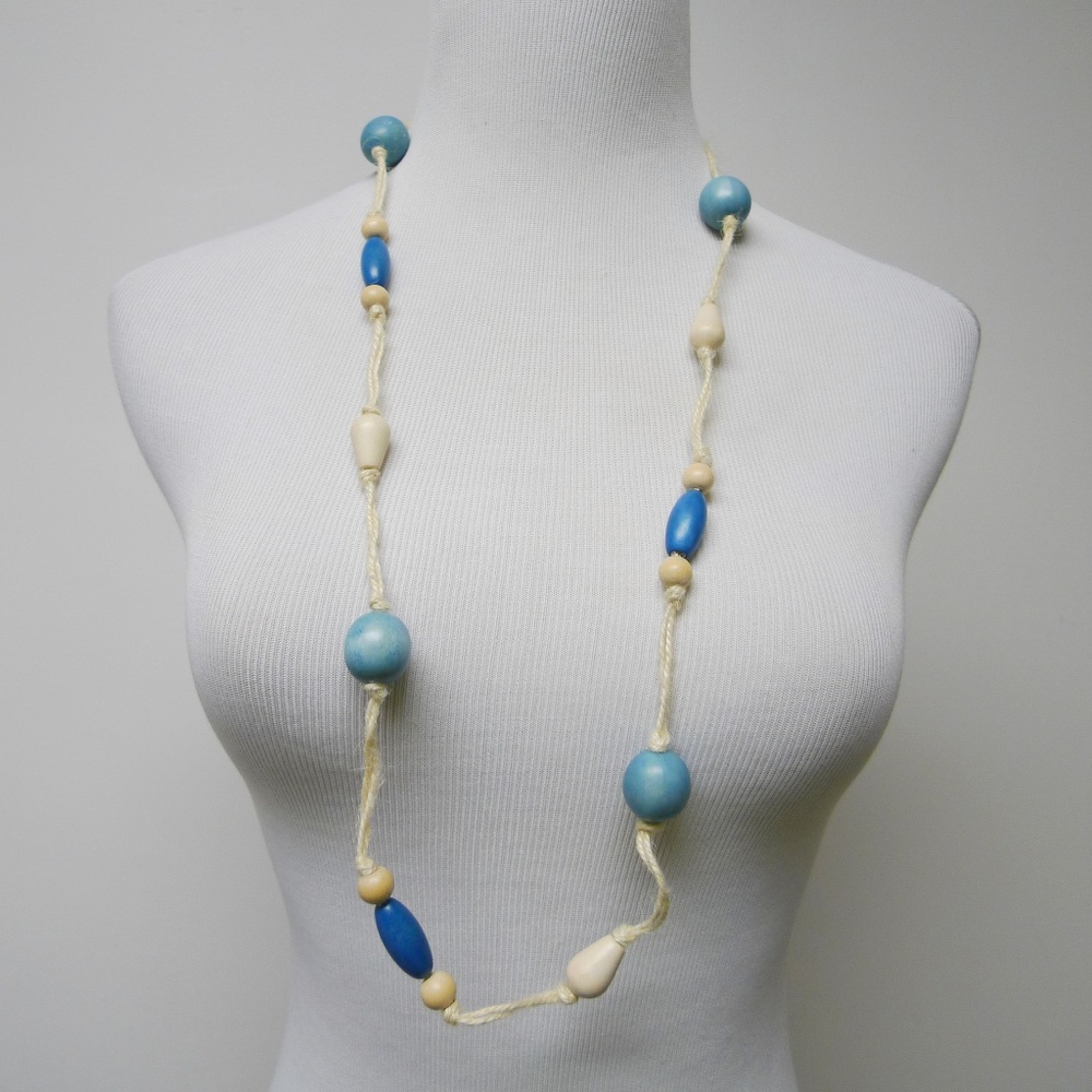 wooden beads on natural fiber cord necklace